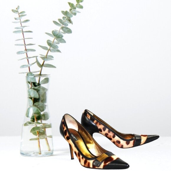 Dolce & Gabbana Leopard Print Leather And Pony Skin Pumps Size 39 (US 9) - Picture 1 of 11